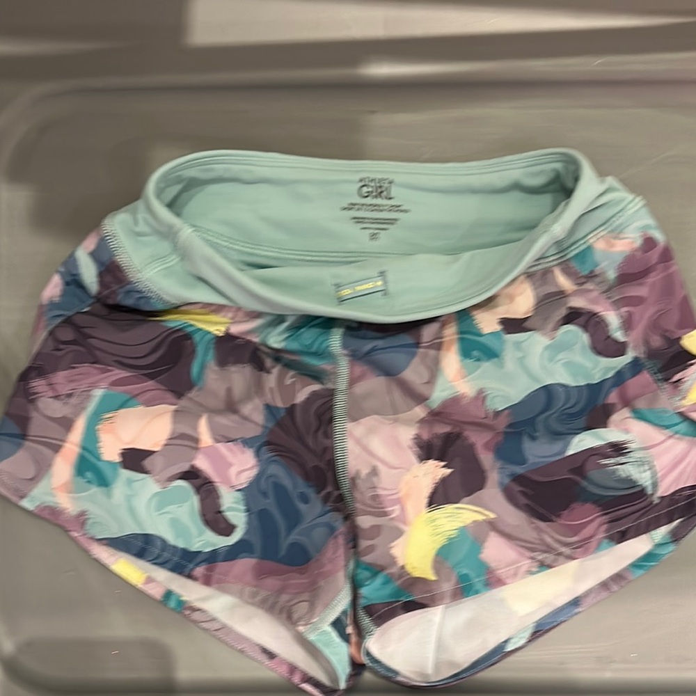 Purple and Blue Athletic Shorts with Elastic Waistband